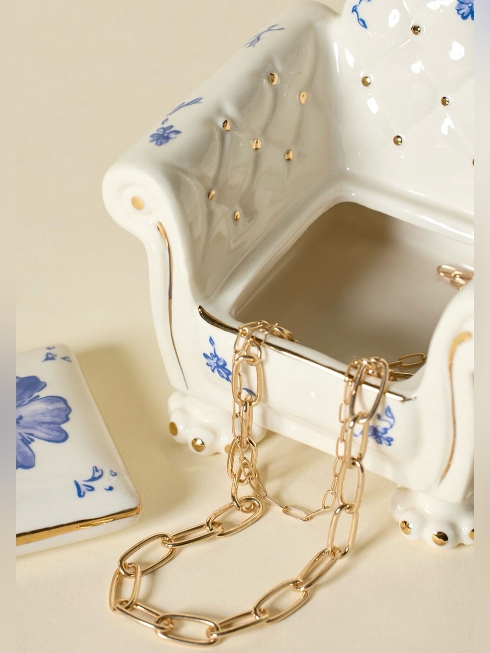 Urban Outfitters UO HOME White and Blue Amelie Chair Trinket Box NEW NWT - Picture 2 of 3